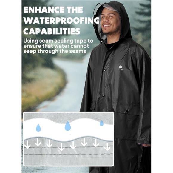 womens mens waterproof rain poncho hooded lightweight raincoat with pocket - Picture 6 of 7